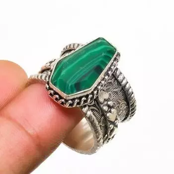 Ювелирное кольцо ручной работы с малахитом, серебро 925 пробы, размер 9,5