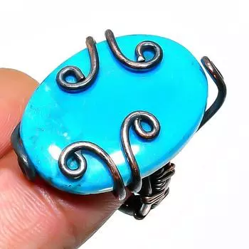 Ювелирное кольцо ручной работы с медной проволокой и драгоценным камнем Аризона, бирюза, размер 6,5