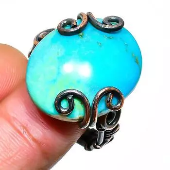 Ювелирное кольцо ручной работы с медной проволокой и драгоценным камнем Аризона, бирюза, размер 9,5