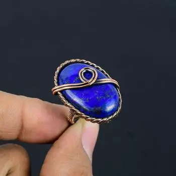 Ювелирное кольцо ручной работы с медной проволокой из ляпис-лазури, обернутое вручную, для подарка, все размеры 4 синий