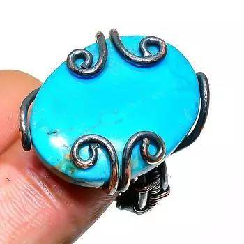 Ювелирное кольцо ручной работы с медной проволокой и драгоценным камнем Аризона, бирюза, размер 8