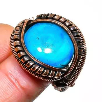 Ювелирное кольцо ручной работы с медной проволокой и драгоценным камнем Аризона, бирюза, размер 8