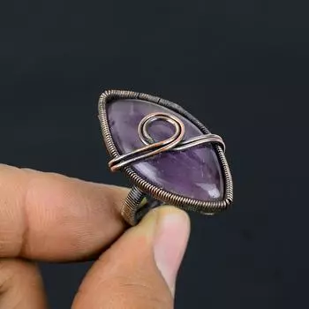 Ювелирное кольцо ручной работы с медной проволокой из аметистового камня для всех ее размеров 4 фиолетовый