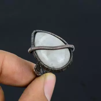Ювелирное кольцо ручной работы с медным камнем из лунного камня, обернутое вручную, для свадебного подарка, все размеры 4 белый