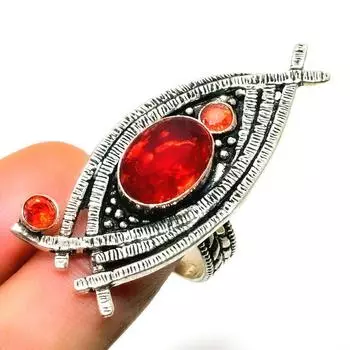 Ювелирное кольцо ручной работы с мозамбикским гранатом 925 пробы, посеребренное, размер 8,5