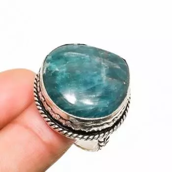 Ювелирное кольцо ручной работы с неоновым синим апатитом и серебром 925 пробы, размер 9,5