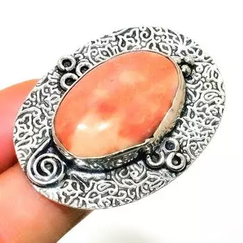 Ювелирное кольцо ручной работы с оранжевым авантюрином 925 пробы, посеребренное, размер 8,5