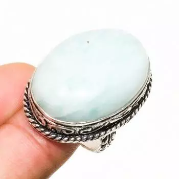 Ювелирное кольцо ручной работы с покрытием из серебра 925 пробы и аквамарина, размер 8