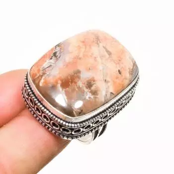 Ювелирное кольцо ручной работы с яшмой-бабочкой, посеребренное кольцо 925 пробы, размер 8,5