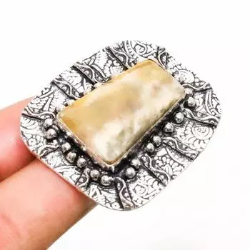 Ювелирное кольцо ручной работы с яшмой Шмель 925 пробы, посеребренное, размер 7,5