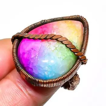 Ювелирное кольцо ручной работы с радужным солнечным кварцем и медной проволокой, размер 8