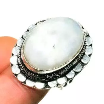 Ювелирное кольцо ручной работы с радужным лунным камнем 925 пробы, посеребренное, размер 8,5