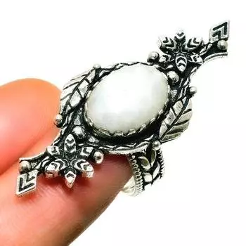 Ювелирное кольцо ручной работы с радужным лунным камнем 925 пробы, посеребренное, размер 7,5