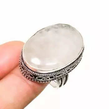 Ювелирное кольцо ручной работы с радужным лунным камнем, серебро 925 пробы, размер 7,5