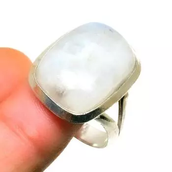 Ювелирное кольцо ручной работы с радужным лунным камнем 925 пробы, посеребренное, размер 10