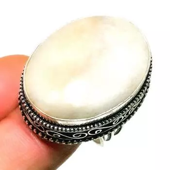 Ювелирное кольцо ручной работы с радужным лунным камнем 925 пробы, посеребренное, размер 7