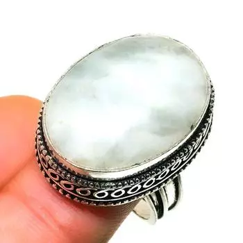 Ювелирное кольцо ручной работы с радужным лунным камнем 925 пробы, посеребренное, размер 8