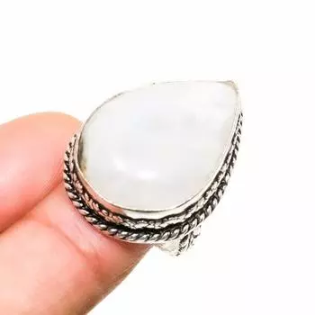 Ювелирное кольцо ручной работы с радужным лунным камнем, посеребренное кольцо 925 пробы, размер 6