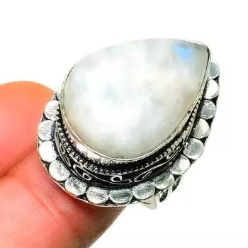 Ювелирное кольцо ручной работы с радужным лунным камнем 925 пробы, посеребренное, размер 6,5