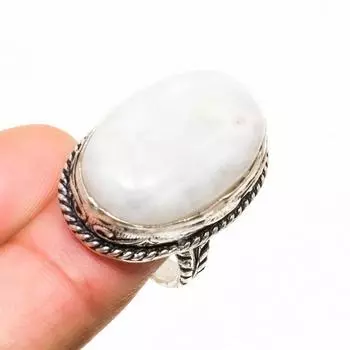Ювелирное кольцо ручной работы с радужным лунным камнем, посеребренное кольцо 925 пробы, размер 7