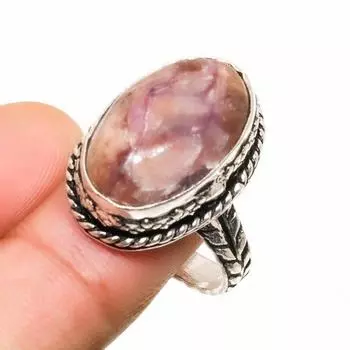 Ювелирное кольцо ручной работы с российским чароитом, посеребренное серебро 925 пробы, размер 8