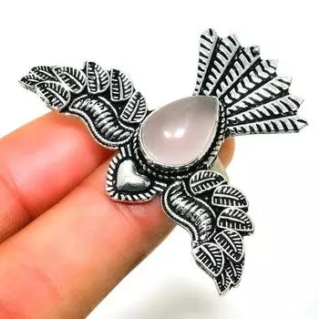 Ювелирное кольцо ручной работы с розовым кварцем 925 пробы, посеребренное, размер 7,5