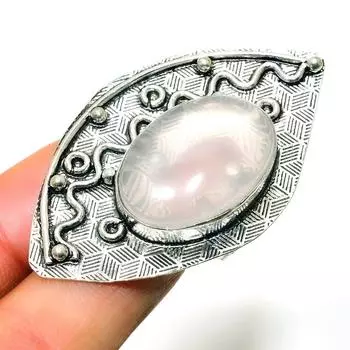 Ювелирное кольцо ручной работы с розовым кварцем 925 пробы, посеребренное, размер 7,5