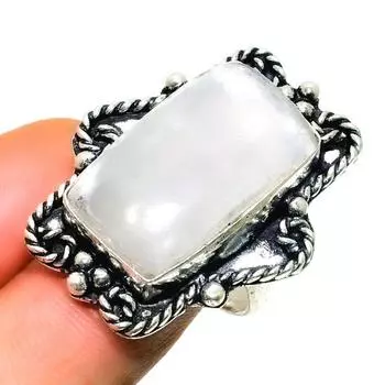 Ювелирное кольцо ручной работы с селенитом 925 пробы, посеребренное, размер 6,5