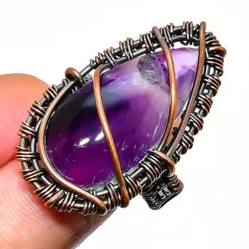 Ювелирное кольцо ручной работы с шалфейным аметистом и медной проволокой, размер 8,5