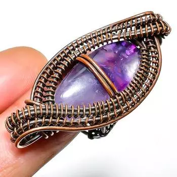 Ювелирное кольцо ручной работы с шалфейным аметистом и медной проволокой, размер 7