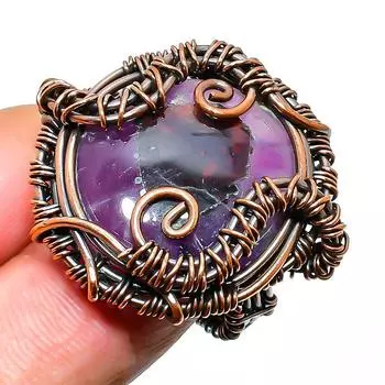 Ювелирное кольцо ручной работы с шалфейным аметистом и медной проволокой, размер 5,5