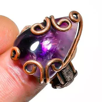 Ювелирное кольцо ручной работы с шалфейным аметистом и медной проволокой, размер 7