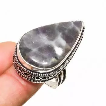 Ювелирное кольцо ручной работы с шевронным аметистом и серебряным покрытием 925 пробы, размер 9