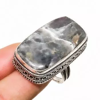 Ювелирное кольцо ручной работы с шевронным аметистом и серебряным покрытием 925 пробы, размер 7,5