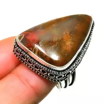 Ювелирное кольцо ручной работы с шовным агатом 925 пробы, посеребренное, размер 7,5