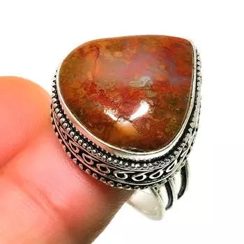 Ювелирное кольцо ручной работы с шовным агатом 925 пробы, посеребренное, размер 8,5