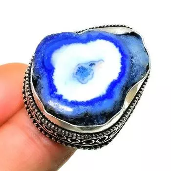 Ювелирное кольцо ручной работы с синим солнечным кварцем 925 пробы, посеребренное, размер 6,5
