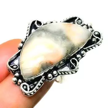 Ювелирное кольцо ручной работы с сумасшедшим кружевным агатом 925 пробы, посеребренное, размер 7,5