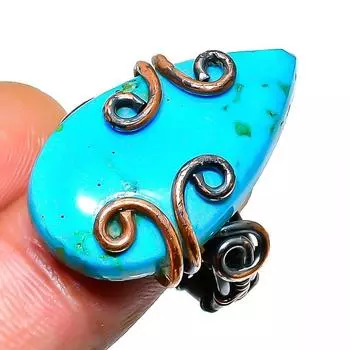 Ювелирное кольцо ручной работы с тибетским бирюзовым драгоценным камнем из медной проволоки, размер 7,5