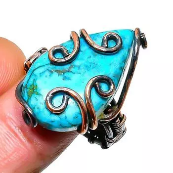 Ювелирное кольцо ручной работы с тибетским бирюзовым драгоценным камнем из медной проволоки, размер 9