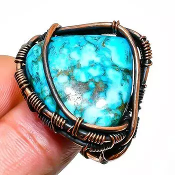 Ювелирное кольцо ручной работы с тибетским бирюзовым драгоценным камнем из медной проволоки, размер 8,5