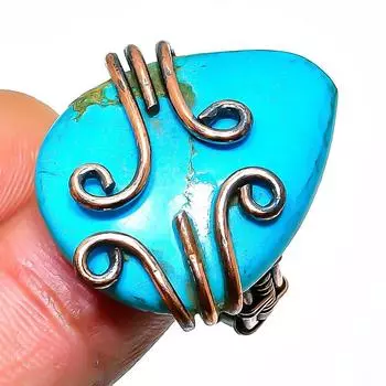 Ювелирное кольцо ручной работы с тибетским бирюзовым драгоценным камнем из медной проволоки, размер 7