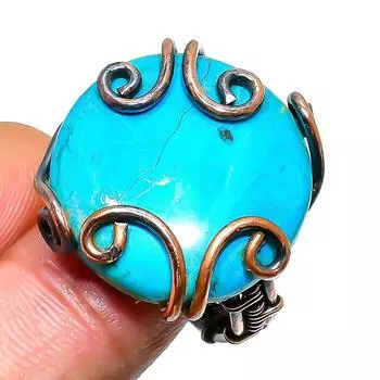 Ювелирное кольцо ручной работы с тибетской бирюзой и медной проволокой, размер 9,5