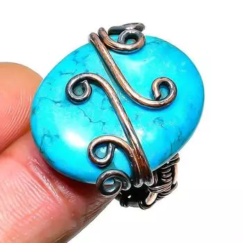 Ювелирное кольцо ручной работы с тибетской бирюзой и медной проволокой, размер 6