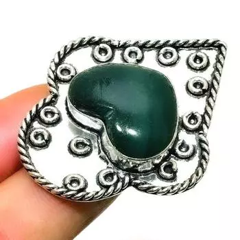 Ювелирное кольцо ручной работы с зеленым авантюрином 925 пробы, посеребренное, размер 7,5