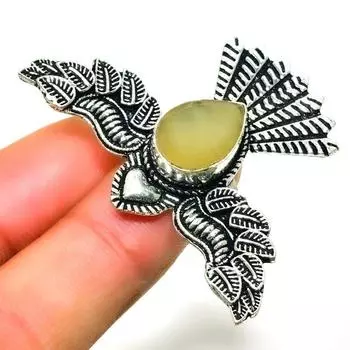 Ювелирное кольцо ручной работы с желтым авантюрином 925 пробы, посеребренное, размер 8