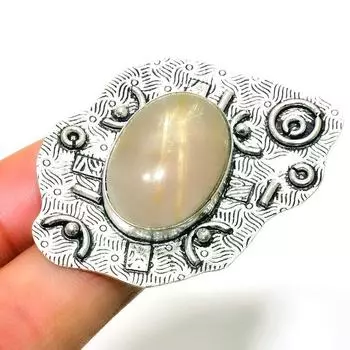 Ювелирное кольцо ручной работы с золотым рутилом 925 пробы, посеребренное, размер 6,5