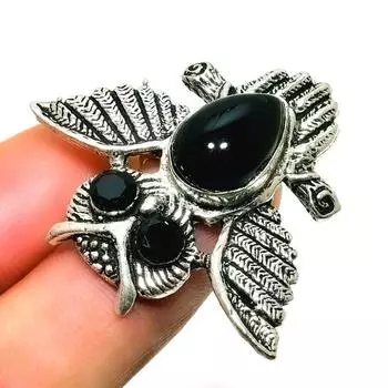 Ювелирное кольцо с черным ониксом и черной шпинелью 925 пробы с серебряным покрытием, размер 6,5