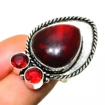 Ювелирное кольцо с красным лабрадоритом и гранатом 925 пробы с серебряным покрытием, размер 6,5