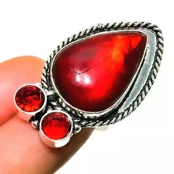 Ювелирное кольцо с красным лабрадоритом и гранатом 925 пробы с серебряным покрытием, размер 8,5